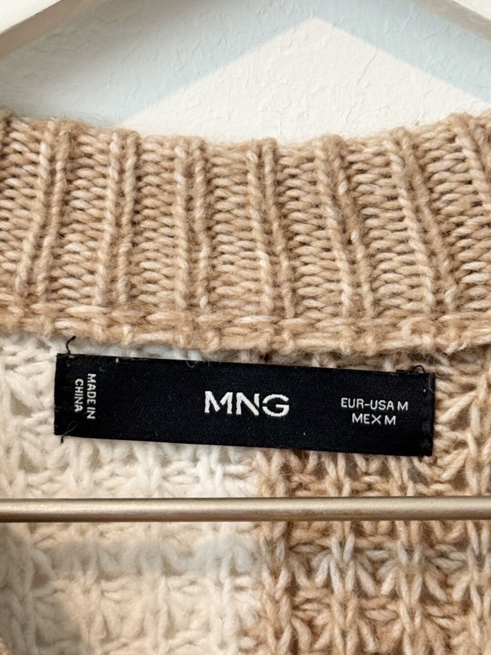 Mango Sweater Size M Checkered Colorblock Textured Knit Pullover Slouchy Indie - Picture 7 of 10